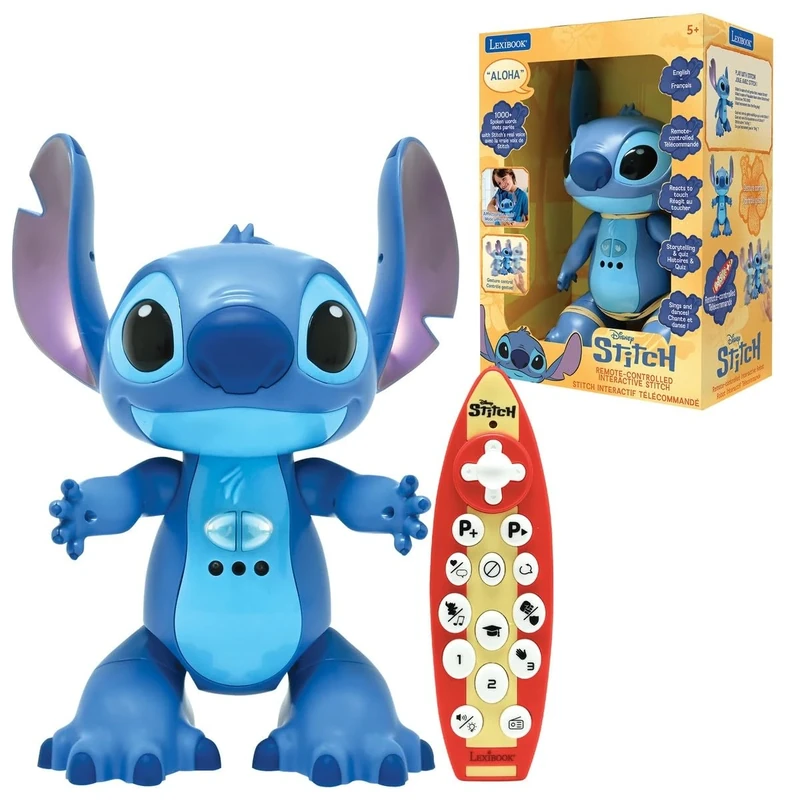 LEXIBOOK, Disney Stitch, Bilingual French English Interactive Toy, Gesture and Remote Control, Reacts to Touch, Programmable, Two Speed, Blue, STITCHi1
