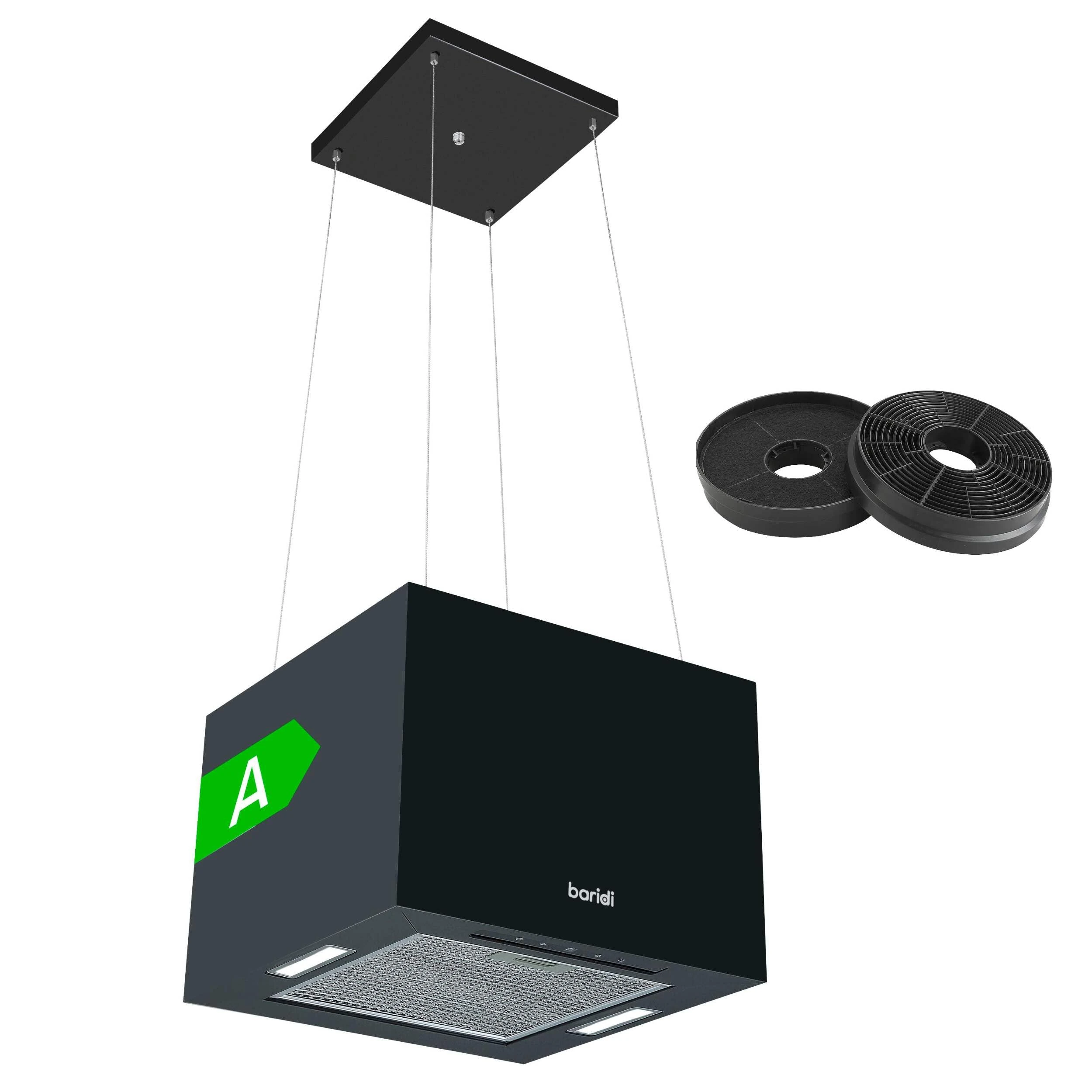 Baridi Island Cooker Hood, 3-Speed 40cm, LED Lights, Energy Class A, 630m³/h Airflow, Black - DH109