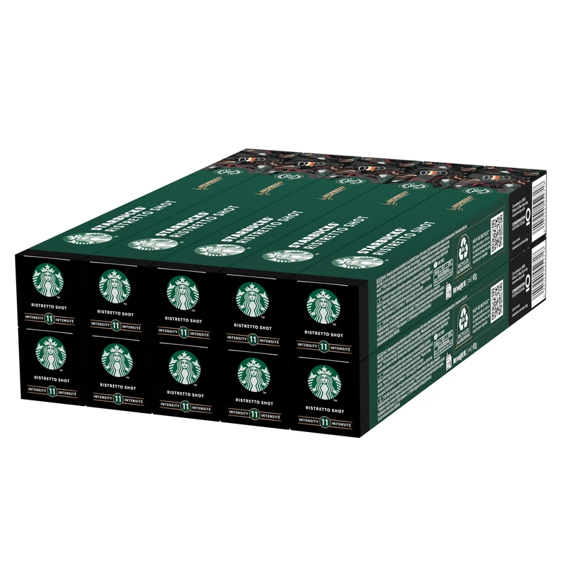 STARBUCKS Ristretto Shot by Nespresso, Dark Roast, Coffee Capsules 10 x 10 (100 Capsules)