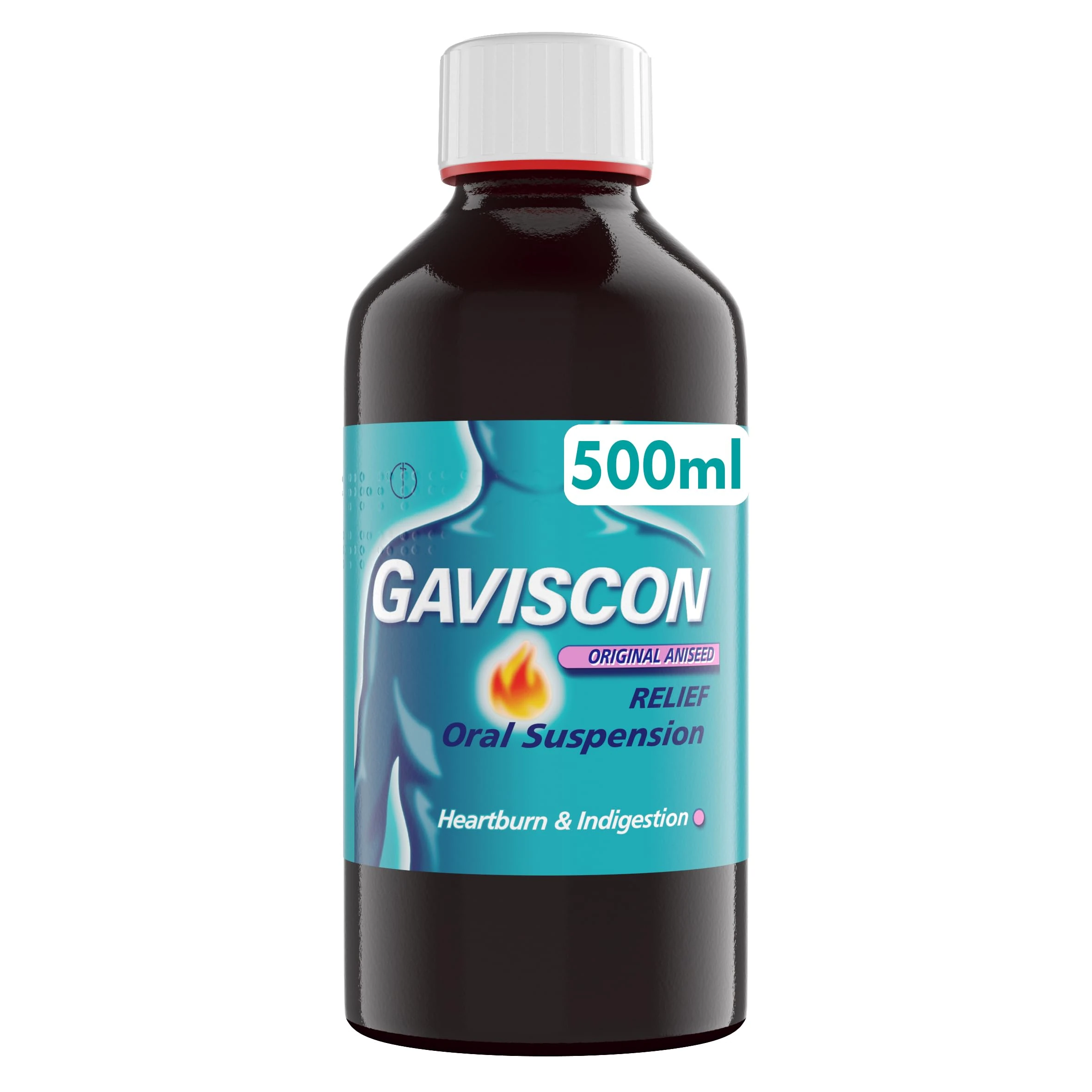 Gaviscon Original Aniseed Liquid 500ml - Heartburn & Acid Reflux Relief, Fast-Acting Formula, Protective Barrier, Long-Lasting Comfort, Suitable for Pregnancy, Antacids, Digestion and Nausea