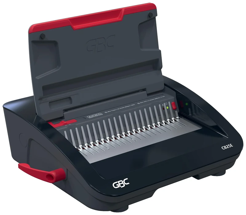 GBC CombBind CB25E Electric Binding Machine - Binds 390 A5/A4 Sheets, Electric Punch with Anti-Jam LED, Punches 25 Sheets, Black/Silver, 4410064