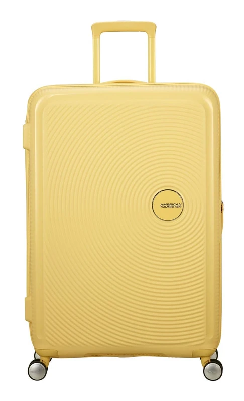 American Tourister Soundbox - Hard Shell Suitcase Large, 77 cm - Trolley Case with 4 Wheels, TSA Lock, Expandable & Light, 97/110L, Pastel Yellow