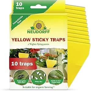 Neudorff Yellow Sticky Traps Fungus Gnats - Non-Toxic Fruit Fly Traps Indoor for Houseplants - Highly Effective, Water-Resistant & Heatproof Sticky Fly Papers for Plant Pots