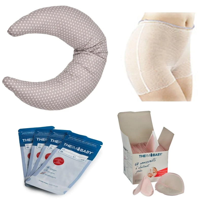 Thermobaby - Full Maternity & Breastfeeding Pack - Breastfeeding Pillow - Washable Maternity Briefs - Breast Milk Storage Bags & Breastfeeding Pads - Comfort & Support