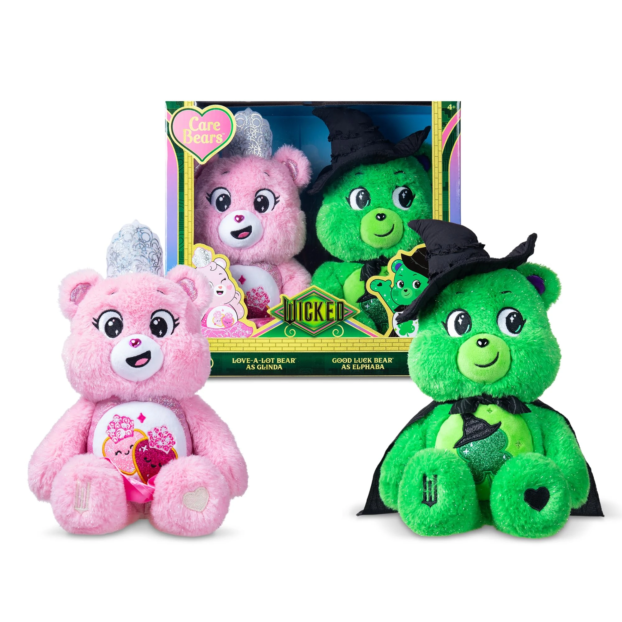 Care Bears Basic Fun x Wicked 30cm Plush 2-Pack – Good Luck Bear as Elphaba & Love-A-Lot Bear as Glinda – Limited Edition Soft Toys – Collectible Gift Set for Kids & Fans