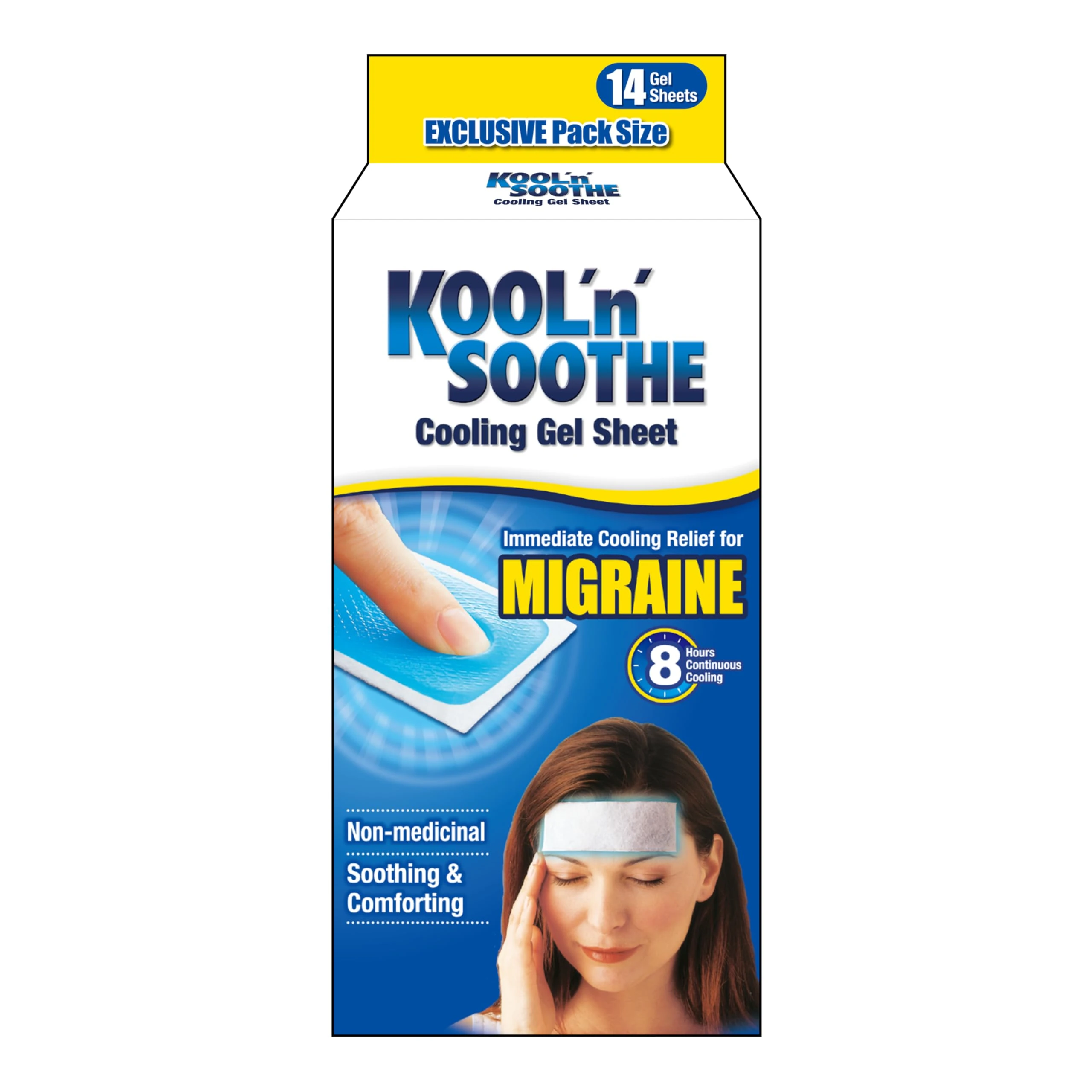KOOL 'N' SOOTHE MIGRAINE Cooling Gel Sheets/Heavy User 14 Pack/Immediate Cooling Relief for Migraine & Severe Headache