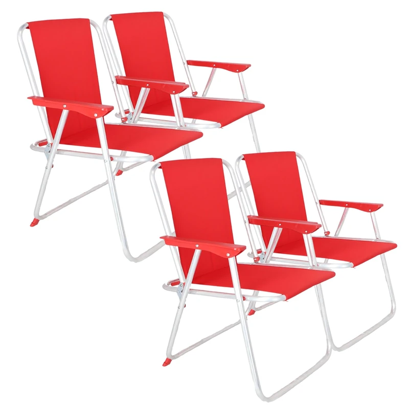 Well Home - Set of 4 Metal Folding Beach Chairs Red 44 x 44 x 74 cm