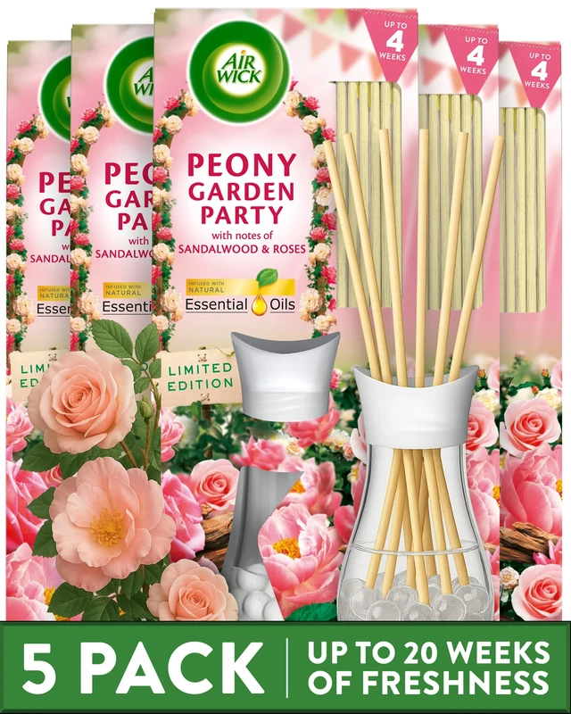 Air Wick Peony Garden Party Essential Oils Reeds Diffuser 25ml Lasts up to 4 weeks Air Freshener (Pack of 5)