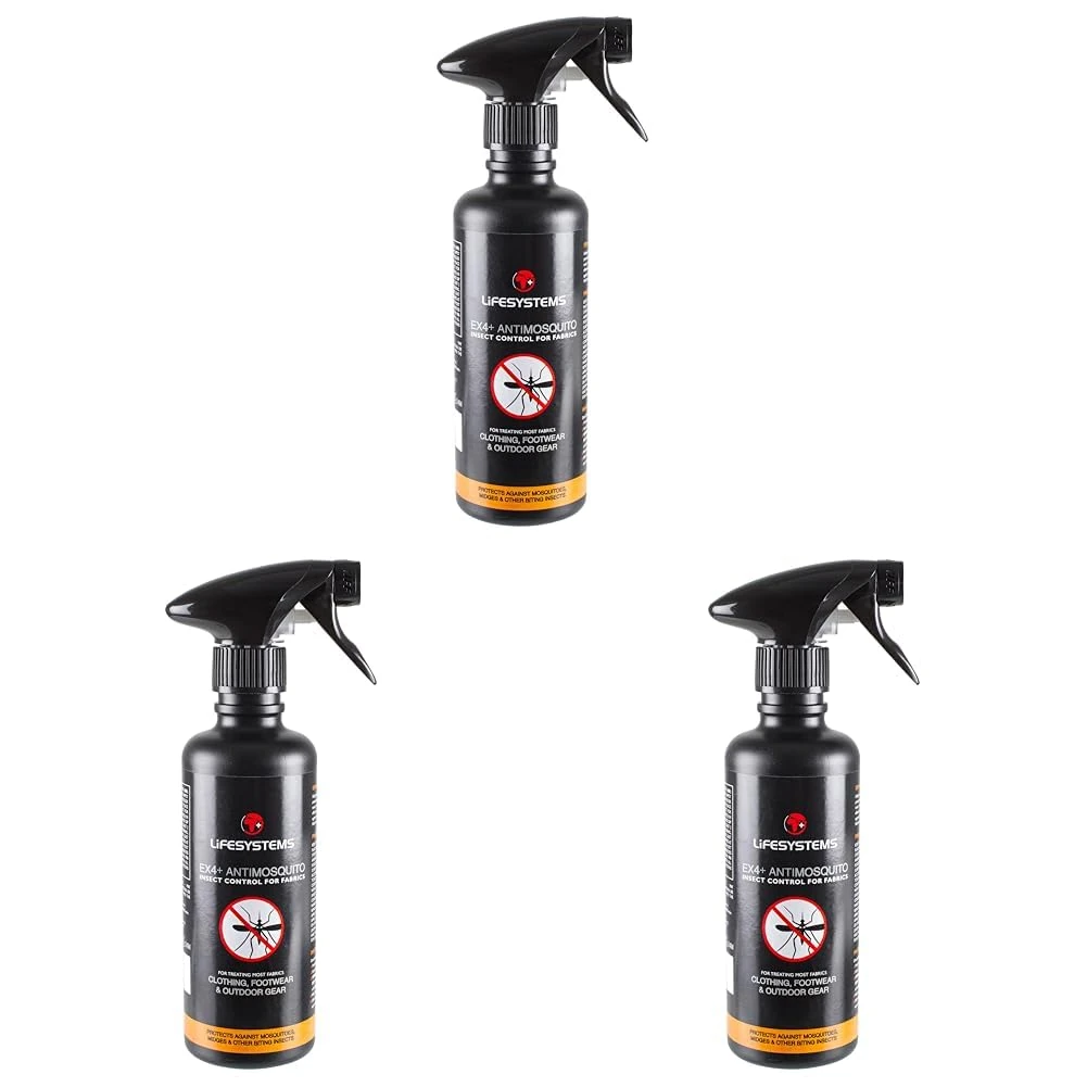 Lifesystems Ex4 Anti Mosquito Clothing, Footwear and Outdoor Gear Treatment - 350 ml Spray | Protect Against Mosquitoes, Midges, Biting Insects, Black (Pack of 3)