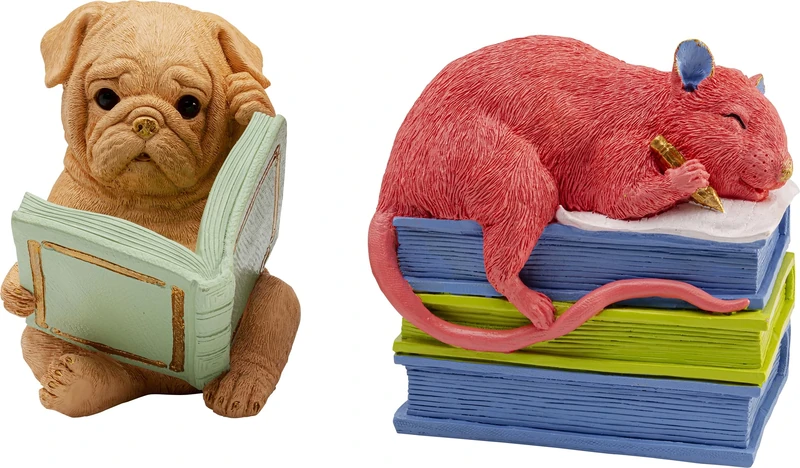 Kare Design Bookend Pet Party (2/Set), Multicolor, 15x11x15 cm, Anti-Slip Coating, for Childern, Hand-Painted, Bookshelf Decor, Animal Motif, Living Room, Bedroom