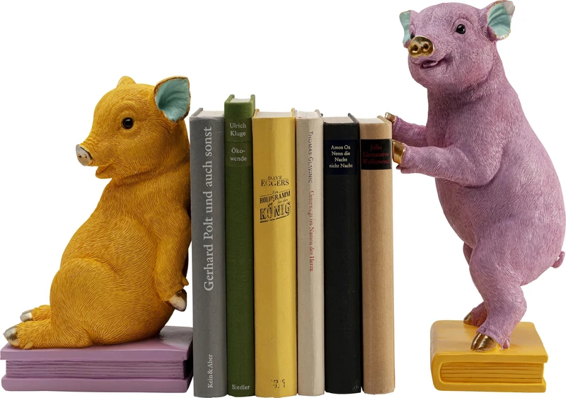 Kare Design Bookend Pig Party (2/Set), Multicolor, 30x13x15 cm, Animal Motif, For Childern, Anti-Slip Coating, Decorations for Shelves or Sideboards, Living Room, Bedroom