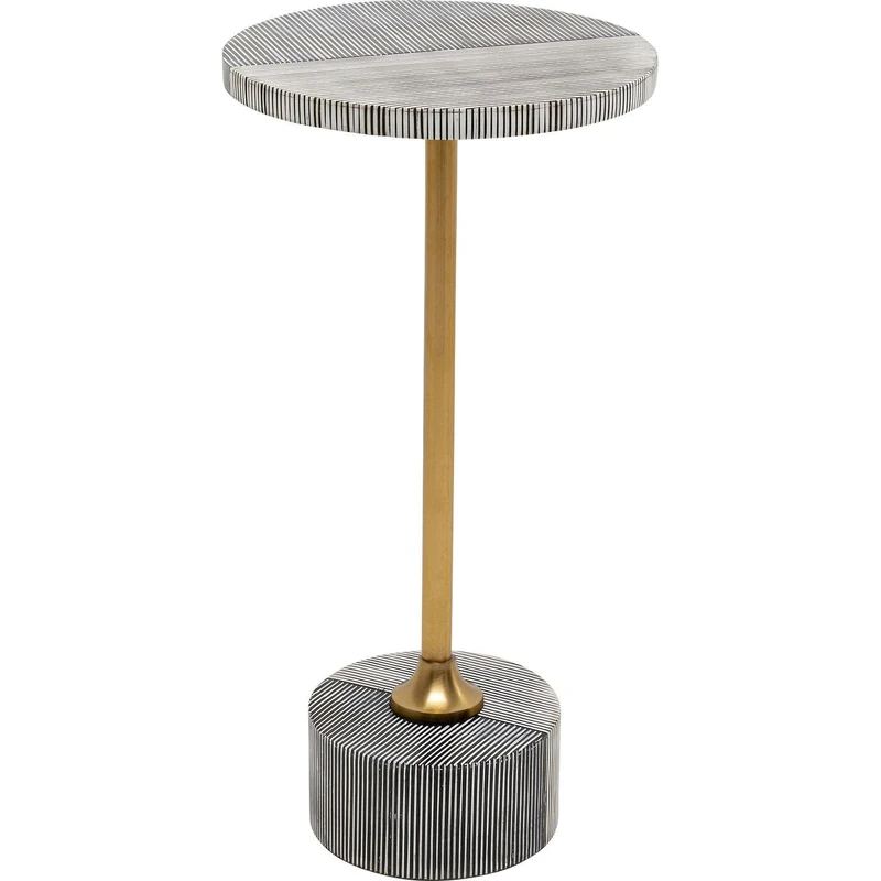 Kare Domero Double Gold Design Side Table Black/White Diameter 25 cm Round Coffee Table Living Room Bedside Table Steel Frame - Image 1