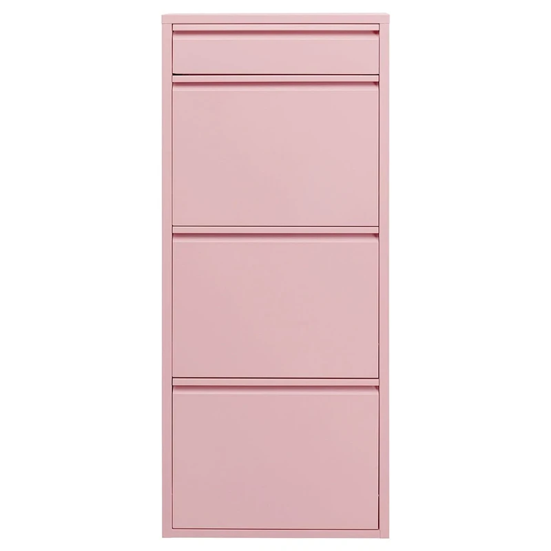 KARE Design Shoe Container Caruso 3 Plus 1, Pink, Steel, 4 Tipping Compartments, Space for 6 Pairs of Shoes, Slim, Space-Saving, Storage Space, Hallway, Floor, 115x50x15 cm (H/W/D)
