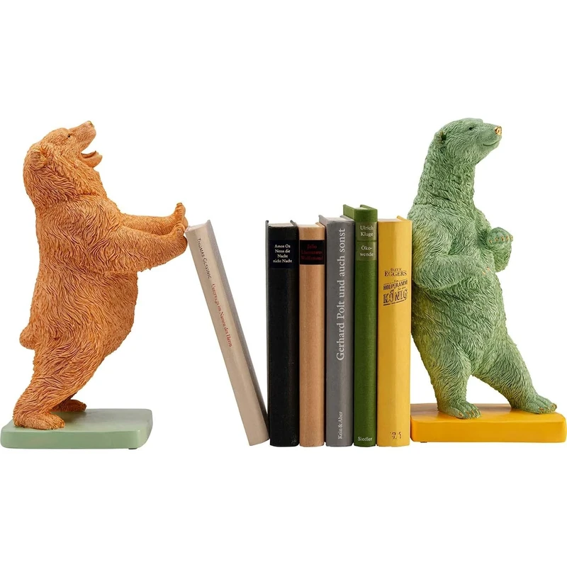 Kare Design Bookend Bear Party (2/Set), Multicolor, 30x10x15 cm, Bookshelf Decor, Shelf Accent, Accessoire, Book Holder, Animal Motif, Living Room, Bedroom