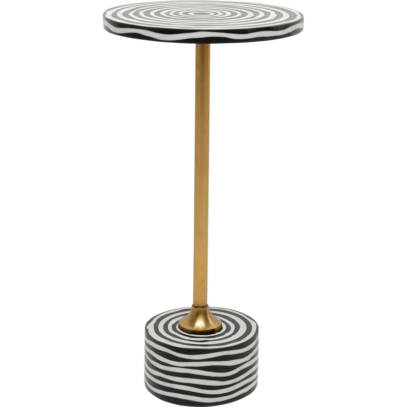 Kare Domero Swirl Design Side Table, Black/White, Diameter 25 cm, Round, Coffee Table, Living Room, Bedside Table, Steel Frame