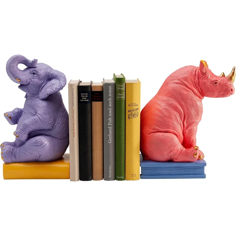 Kare Design Bookend Zoo Party (2/Set), Multicolor, 25x14x21 cm, Animal Motif, Decorations for Shelves or Sideboards, Hand-Made, Home Office, Living Room