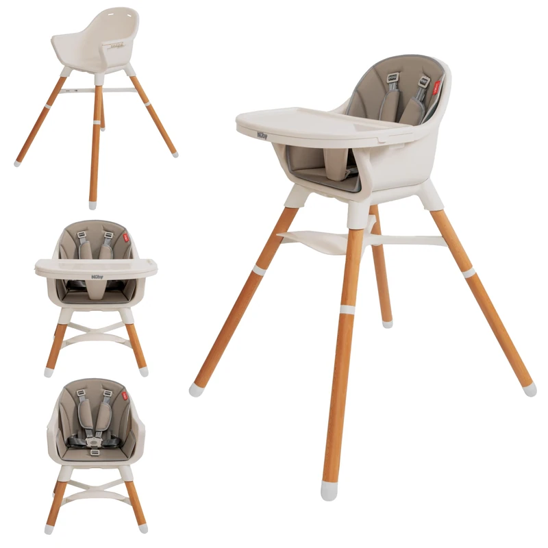 4-in-1 Nuby High Chair with Removable Tray - 6 Months to 3 Years - Evolutionary Meal Chair - Supports up to 60 lbs - Beige