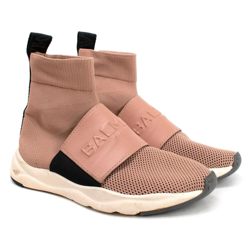Balmain Pre-Loved Pink Knit Fabric Cameron Sock Sneakers