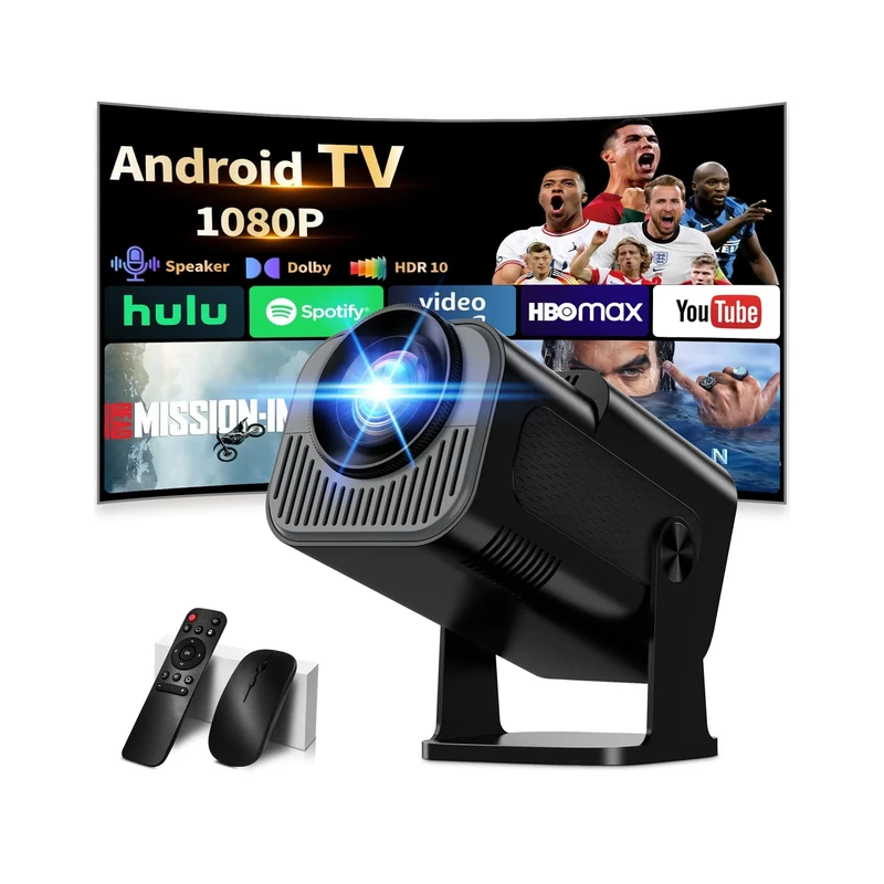 Mini Projector 4K 1080P Full HD Video Portable Projector Support with WiFi 6 & Bluetooth 5.2, Auto Keystone Adjustment Built-in Apps Smart with 270° Rotation for USB/TV Stick/HDMI-Black