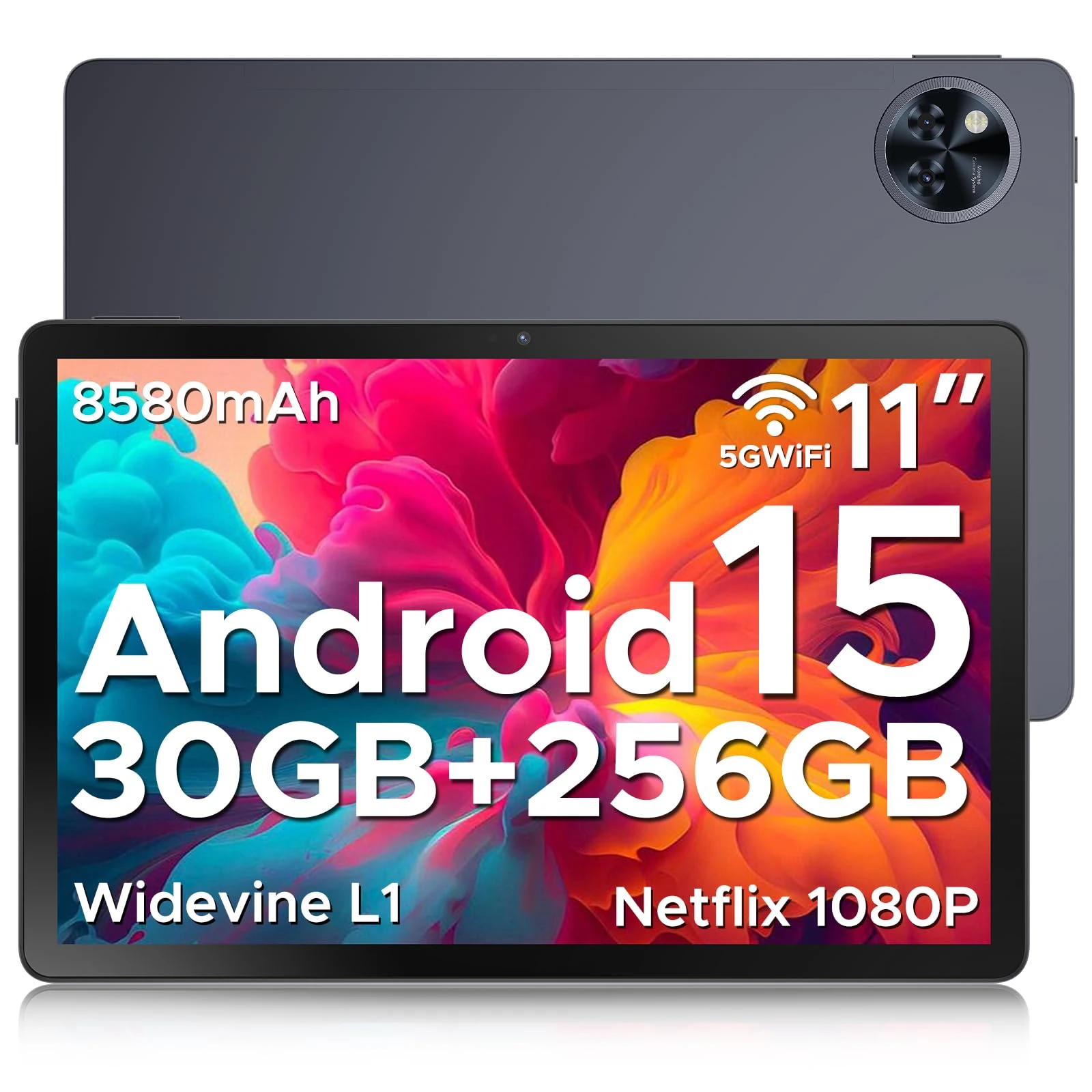 DOOGEE U11 PRO Android 15 Tablet 11 Inch, 30GB RAM 256GB ROM (TF 2TB), 8580mAh Battery, Unisoc T7200 Octa-Core Android Tablets, Ultra-Thin 7.9mm, Widevine L1|5G Wi-Fi|Face Unlock|3.5mm Jack-Gray