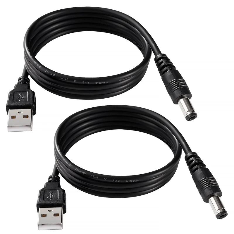 KUOQIY 2 PCS 1m 24AWG USB to 5V DC Cable, USB to 5.5mm x 2.1mm DC Barrel Jack Power Charging Cable, USB to DC Power Cable, for Electronic Devices, Laptops, Routers, LED Lights and More