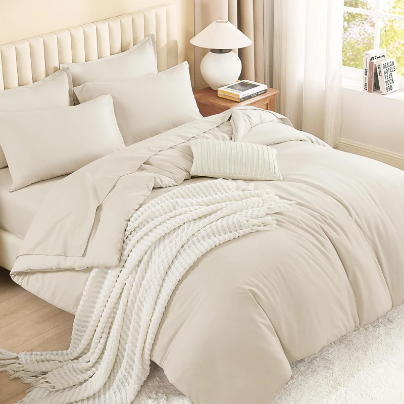 Litanika Super King Plus Comforter with Sheets Beige - 7 Pcs Bed in a Bag