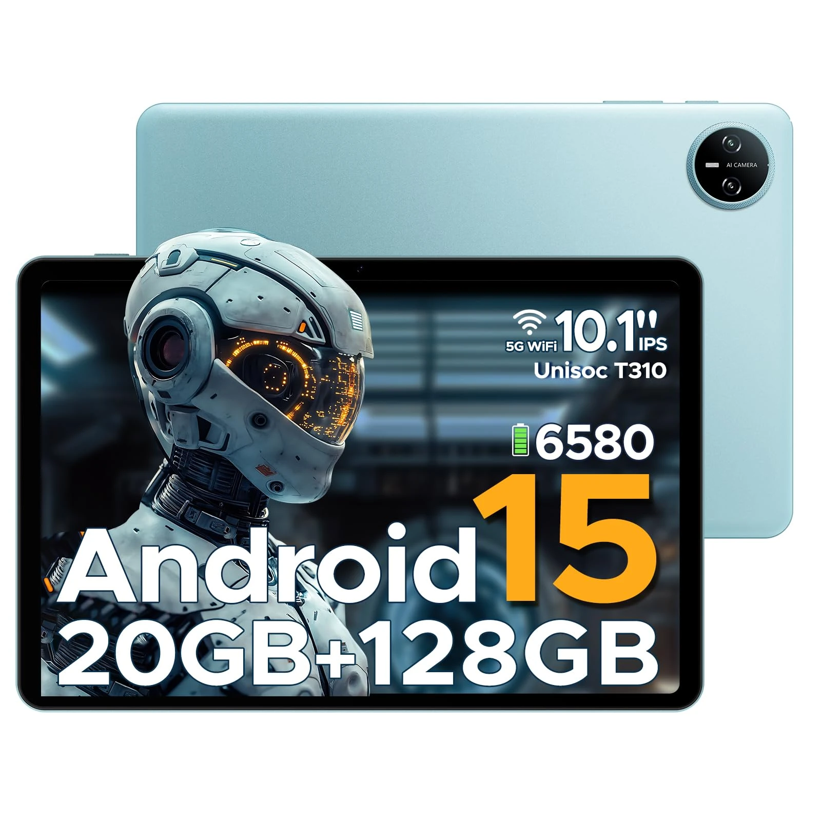 DOOGEE Tab A9 Pro Android 15 Tablet 10 Inch(2025), Unisoc T310 Android Tablets 20GB RAM 128GB ROM(TF 2TB), 6580 mAh Battery, 8MP AI Camera|Dual Speaker|5G WiFi|GMS|Bluetooth|Face ID|3.5mm Jack-Blue