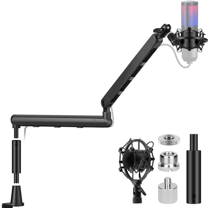 CAHAYA Microphone Boom Arm Professional Low Profile Adjustable Microphone Arm with Extension Rod Under-Screen Design for Streaming & Recording, Load Capacity up to 2.5 kg Microphone Swivel Arm
