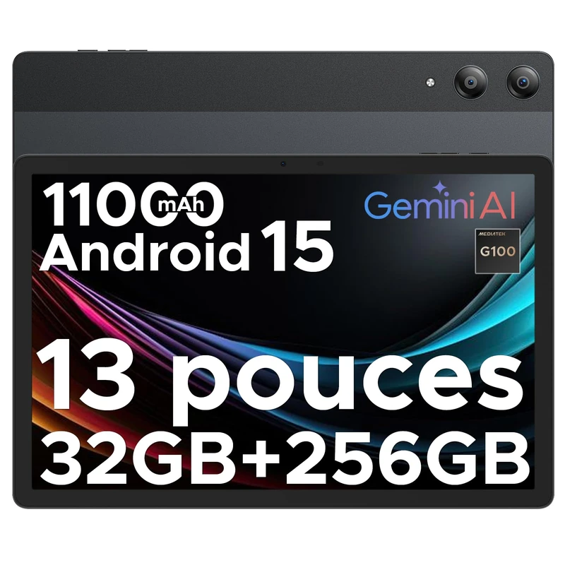 2025 Android 15 Tablet, Tab E3 Pro 13 Inch Tablet, 32GB+256GB/2TB, Helio G100 Octa-Core Android Tablets, 11000mAh/18W, Large Tablets with SIM Card Slot, 3.5mm Jack/5G WiFi/8+13MP, Black