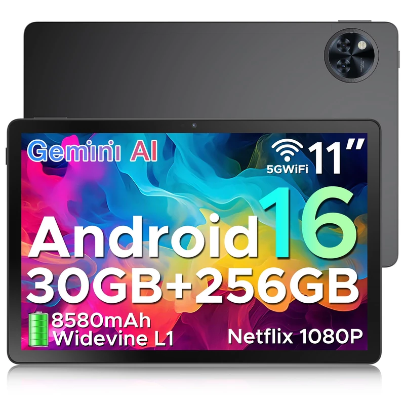 U11 Pro Android 16 Tablet 11 Inch, 30GB RAM + 256GB ROM (2TB TF) 8580mAh, 90Hz Display, Unisoc T7200 Octa Core Tablet PC, 13MP + 5MP, 5G WiFi/Widevine L1/GPS/Face ID/OTG - Image 1