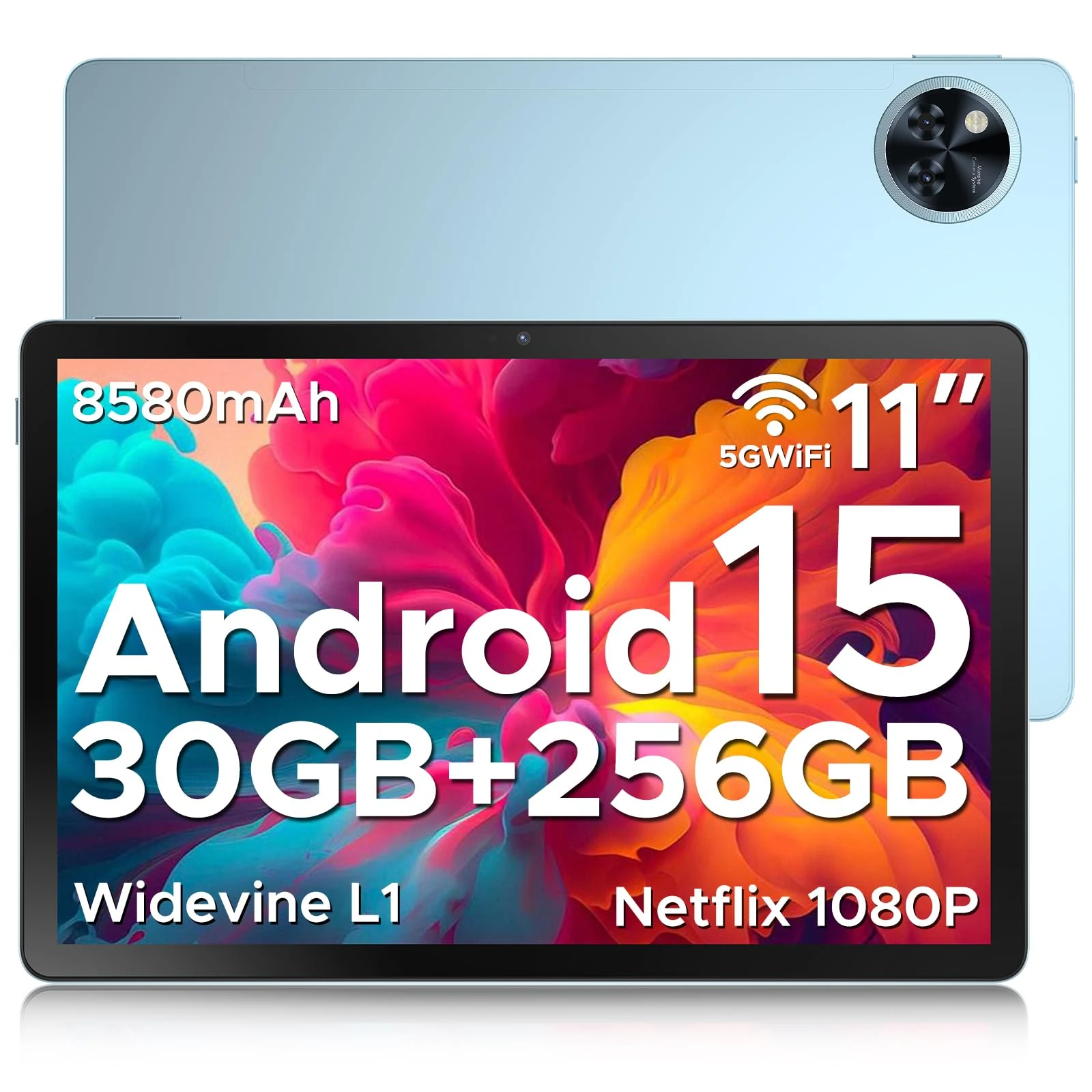 DOOGEE U11 PRO Android 15 Tablet 11 Inch, 30GB RAM 256GB ROM (TF 2TB), 8580mAh Battery, Unisoc T7200 Octa-Core Android Tablets, Ultra-Thin 7.9mm, Widevine L1|5G Wi-Fi|Face Unlock|3.5mm Jack-Blue