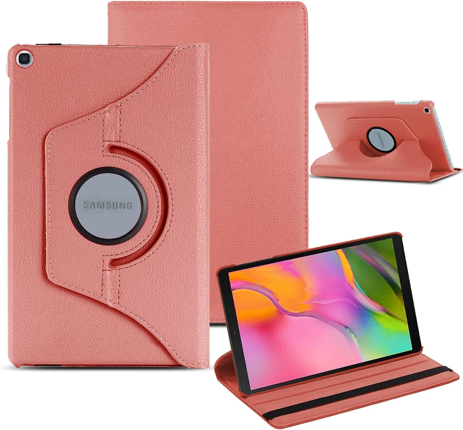 360-Degree Rotating Case for Samsung Galaxy Tab A 10.1 2019 (T510/T515/T517), Leather Stand Cover (Rose Gold)