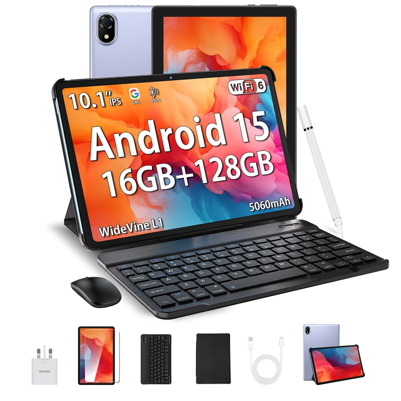 DOOGEE U10 2025 Newest Android 15 Tablet with Keyboard, 10 Inch Tablet, 16GB+128GB/2TB, WiFi 6 Android Tablets, 5060mAh/3.5mm Jack/8MP+5MP/BT 5.0/OTG/Widevine L1, Tablets with Pen, Mouse&Case, Purple