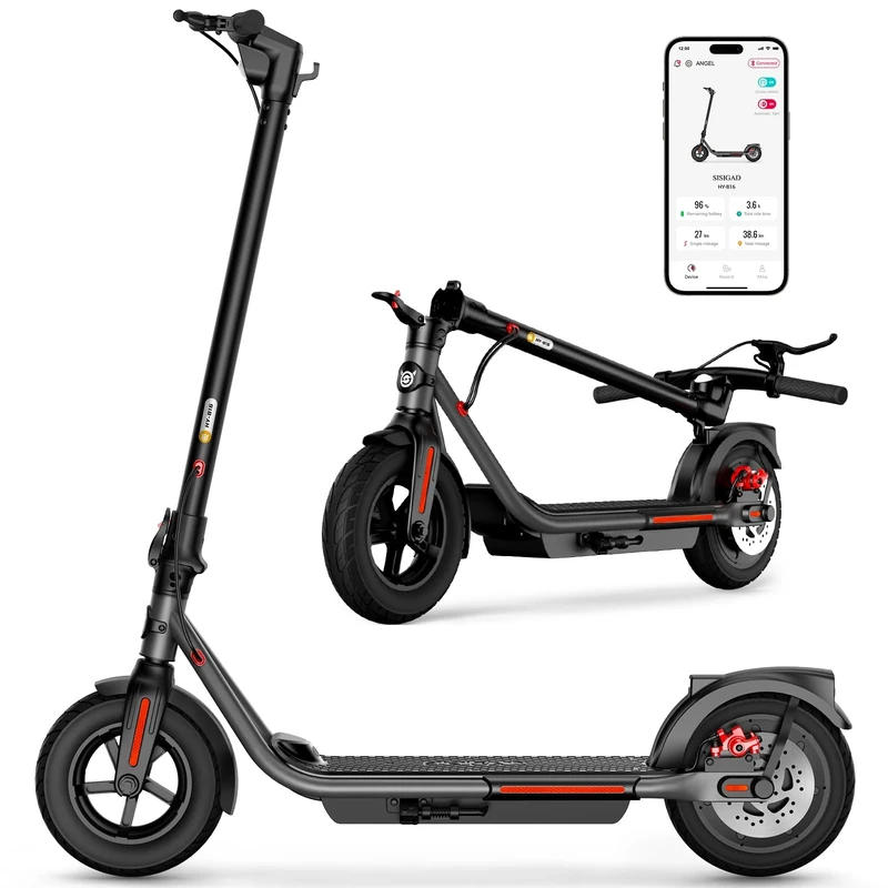 SISIGAD Electric Scooter for Adult,10 inches Tires,32KM 7.8Ah Long Range,500W Peak Motor 3 Speed, Portable and Foldable Scooter Electric with App Control, Smart LCD Display