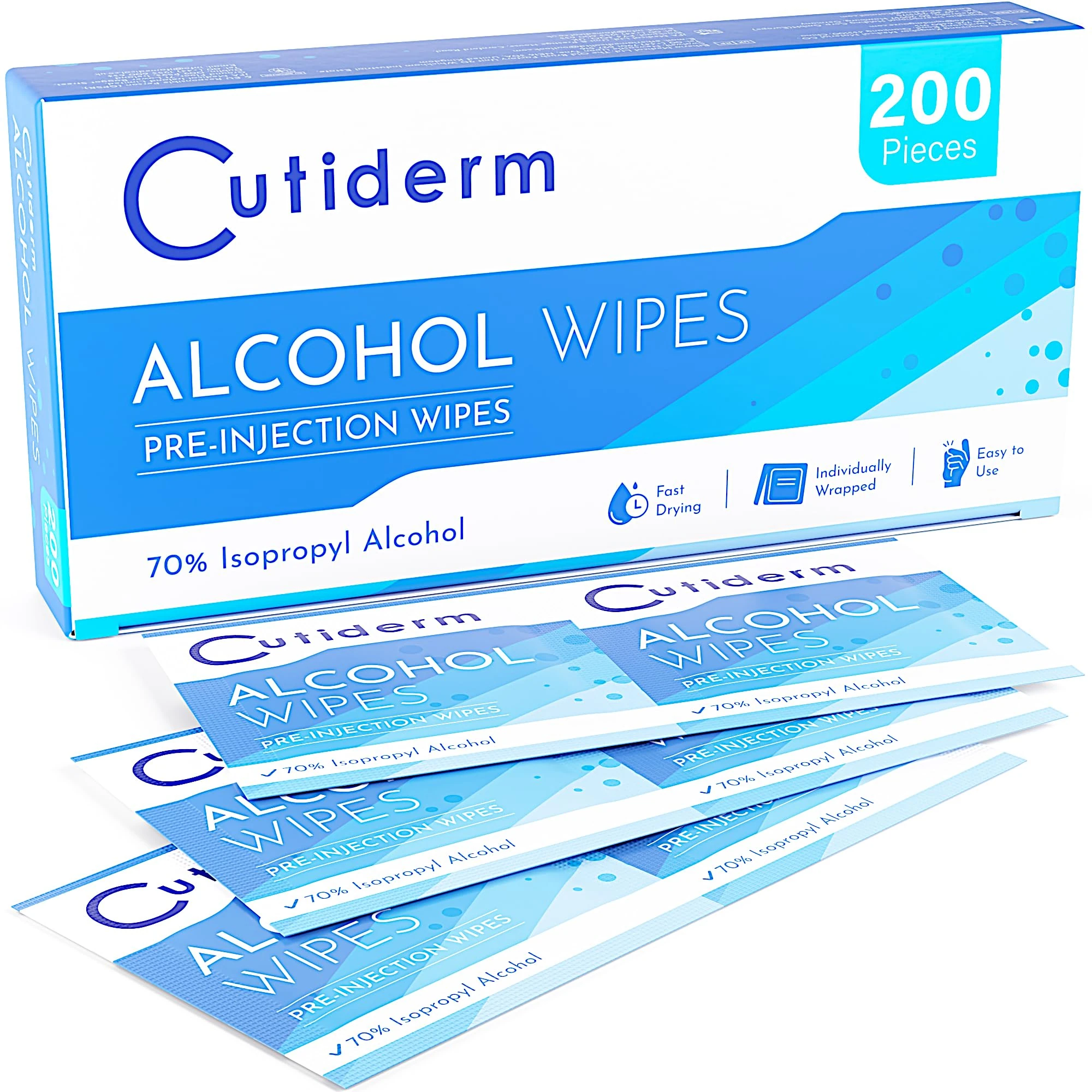 Cutiderm Pre-Injection Alcohol Wipes/Swabs Box of 200 Sachets