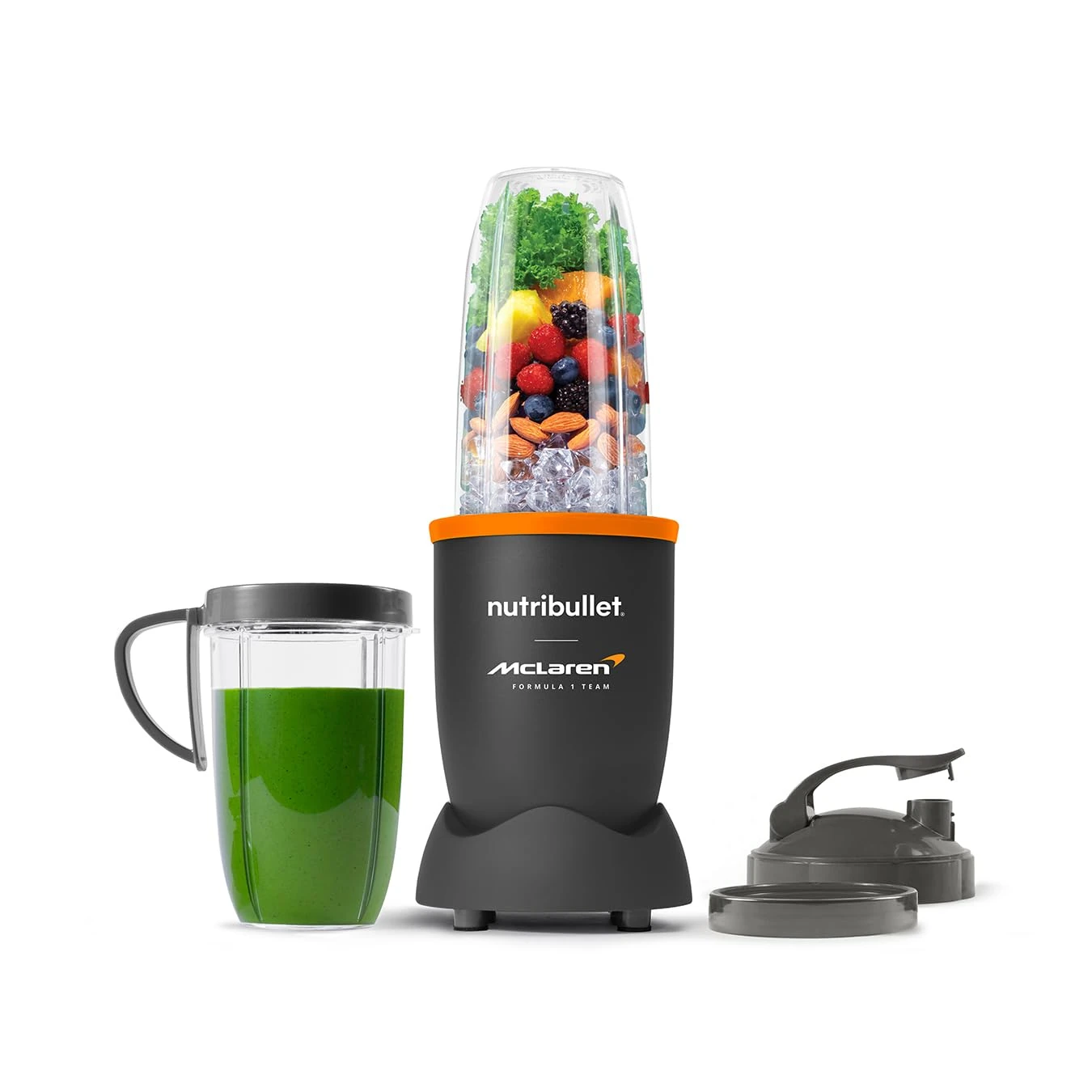 nutribullet Blender 900 Series in Collaboration with McLaren Formula 1 Team - Grey with Papaya Trim - 9 Piece Kit - 24,000RPM Extractor Blends Frozen Fruit, Nut & Ice for Delicious Smoothies & Juices