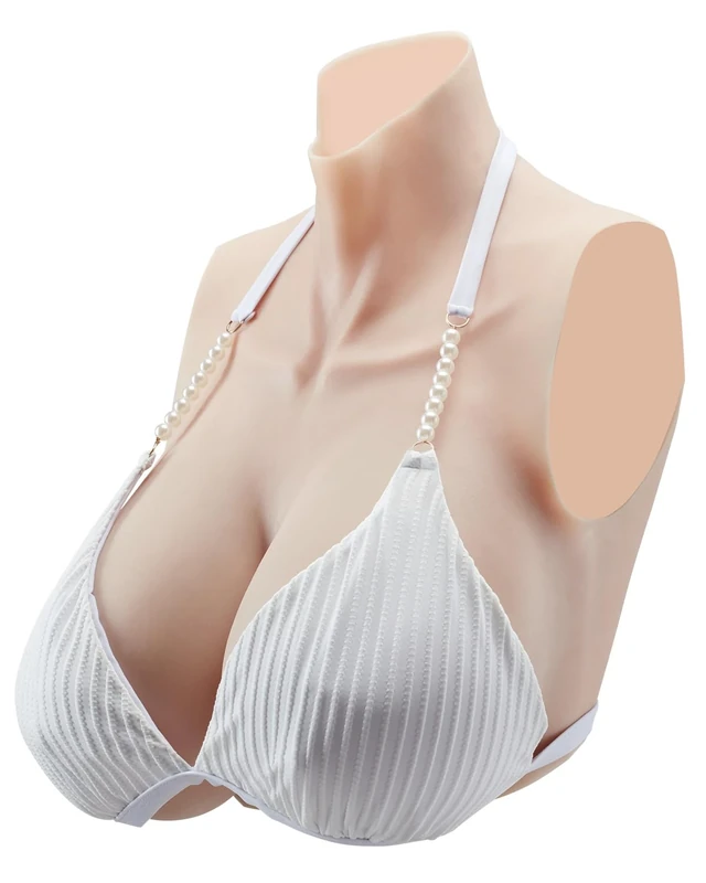 VEVOR Silicone Breastplate, H-Cup High Neckline Fake Breasts for Crossdressers, Realistic Silicone-Filled Fake Boobs Breast Forms for Transgender Cosplay Drag Queen, Ivory