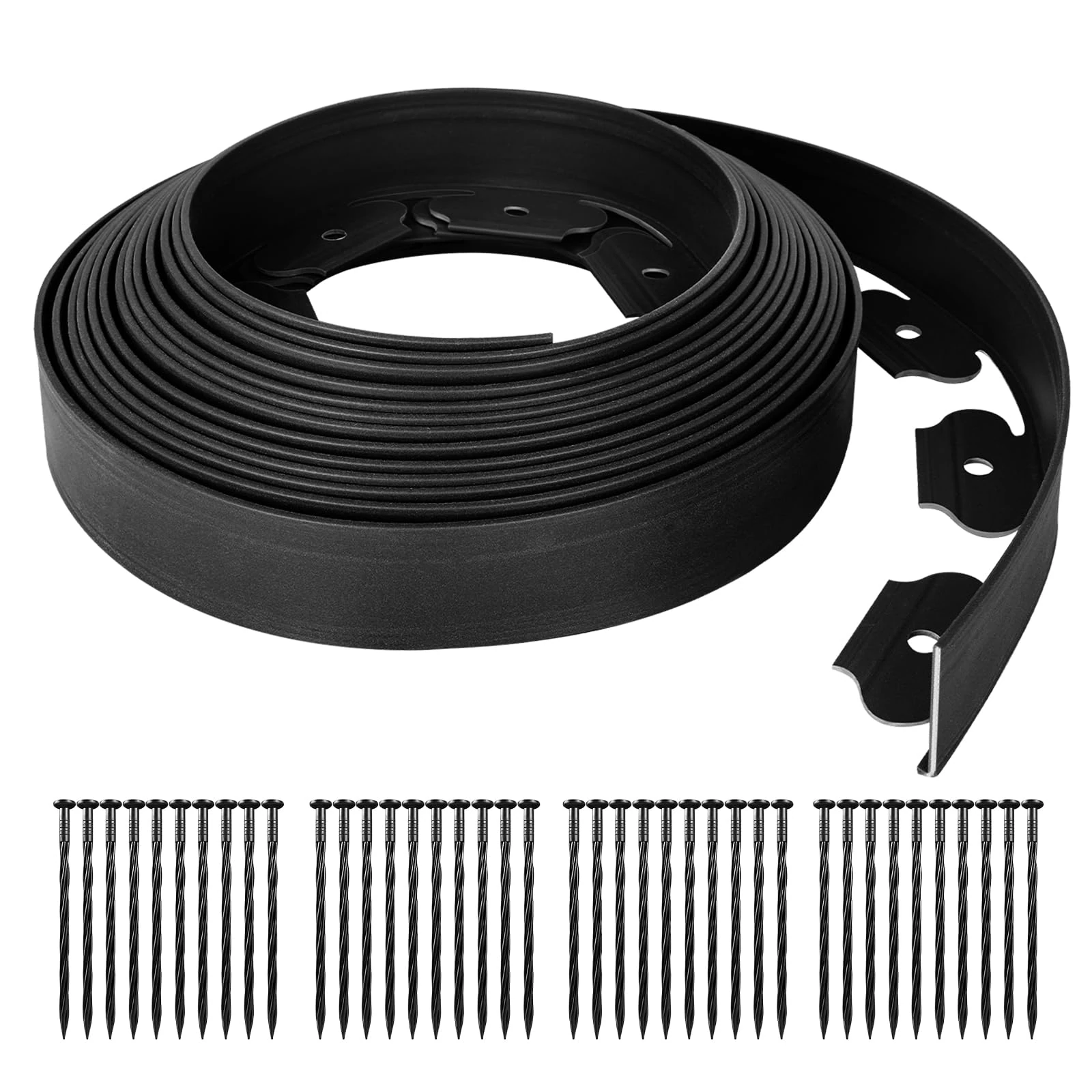 GROWNEER Garden Edging Border 32ft | 10M Long 6CM High Plastic Flexible Lawn Edging with 40pcs Strong Securing Pegs Landscape Dividers for Landscaping Garden Flower Beds(Black)