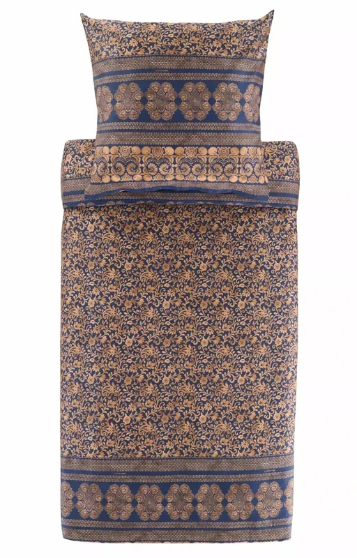 Bassetti Torcello Satin Bed Linen Set Dark Blue B1 Size 155 x 220 + 80 x 80 cm