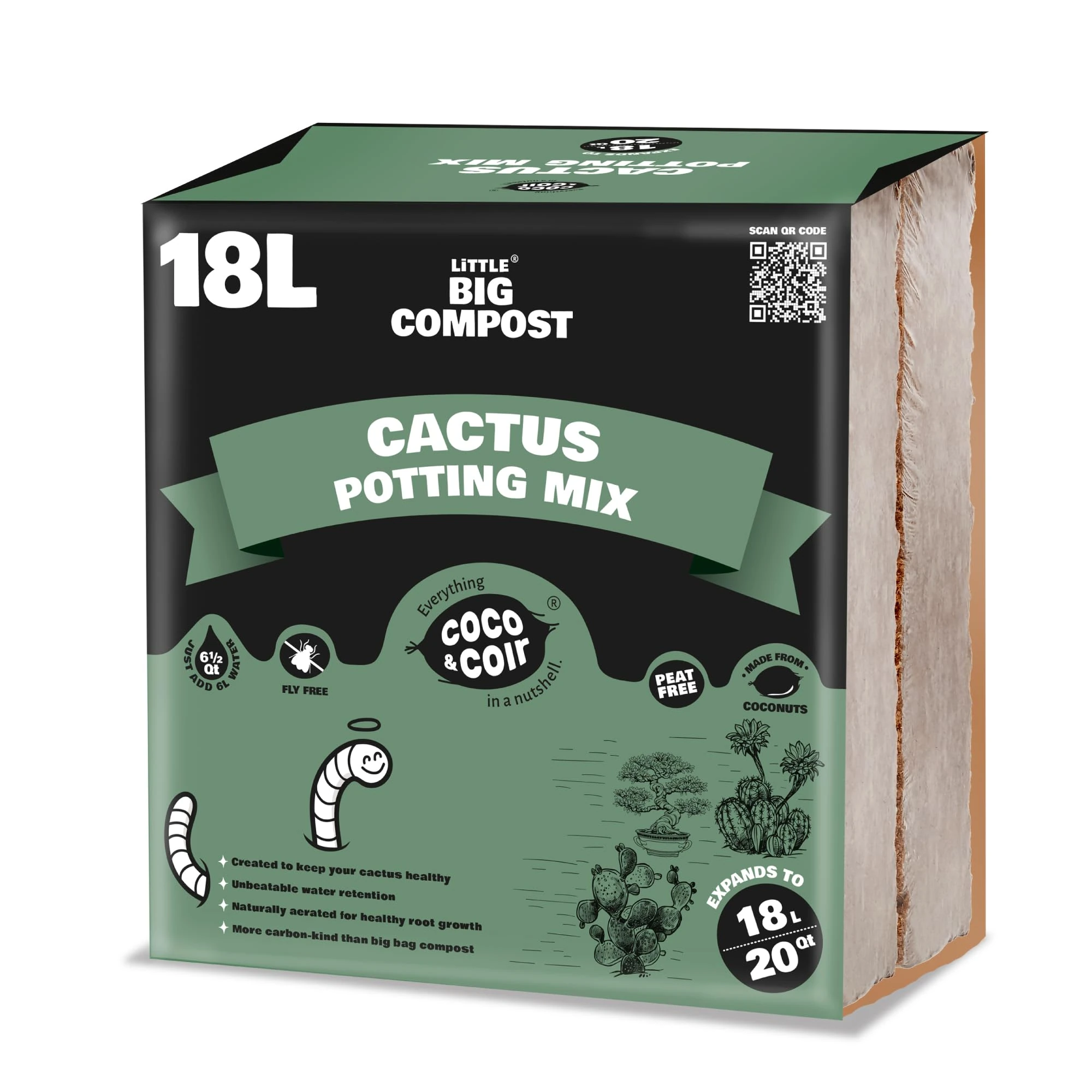 Coco & Coir Cactus Soil (18L) | Succulent Potting Mix | Peat-free Coir Cacti And Succulent Potting Mix | High Drainage Terrarium Soil With Nutrients