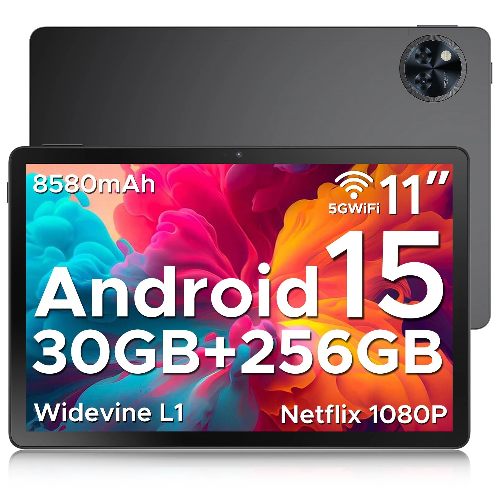 DOOGEE U11 PRO Android 15 Tablet 11 Inch, 30GB RAM 256GB ROM (TF 2TB), 8580mAh Battery, Unisoc T7200 Octa-Core Android Tablets, Ultra-Thin 7.9mm, Widevine L1|5G Wi-Fi|Face Unlock|3.5mm Jack-Black