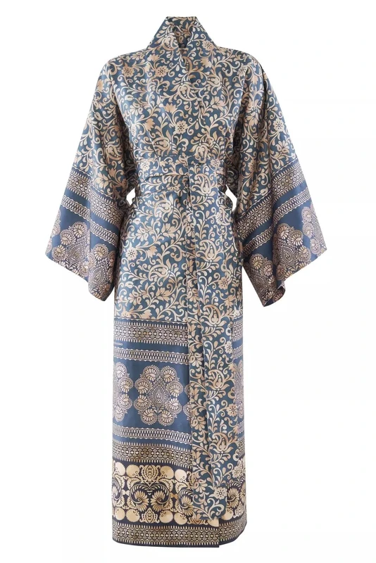 Bassetti Torcello 9331472 Kimono Made of 100% Cotton Satin in Silver G1, Size: S-M