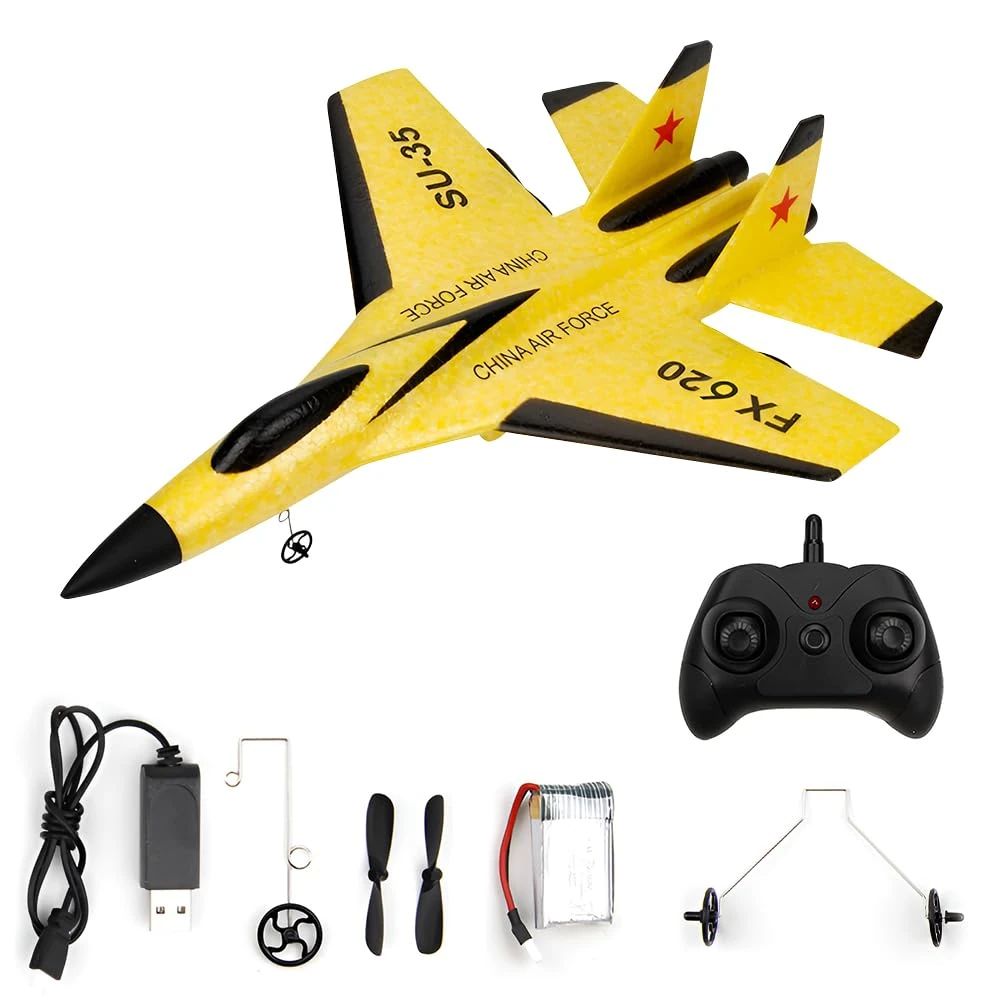 YANGUN Remote Control Plane, Remote Control Wireless Airplane Toy, RC Planes Ready To Fly, SU-35 Foam RC Planes 2CH 2.4Ghz RCPlane with LED Light Strip,RC GliderPlane for Kids Beginners Adult(Yellow)