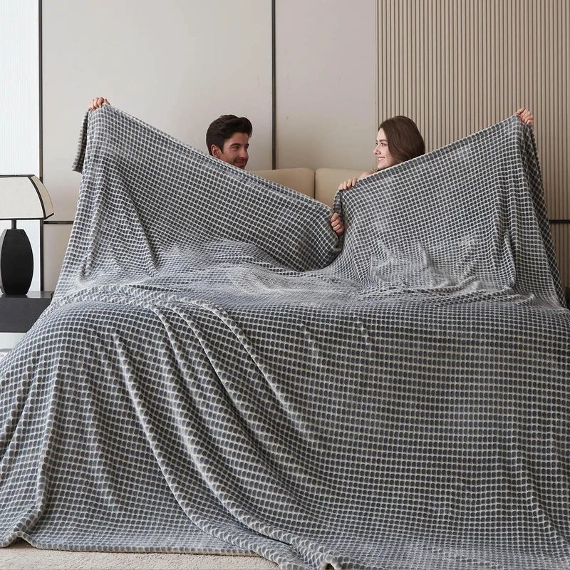Oversized King Fleece Blanket 120x120 Inches, Seamless Soft Cozy 3D Jacquard Flannel Blanket 10'x10' Extra Large for Bed, Sofa, Travel & Camping, California King Throw, Light Grey - Oval Pattern