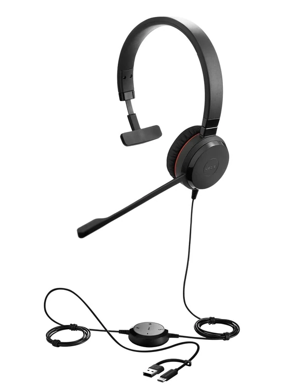 Jabra Evolve 30 II, Microsoft Teams Certified Mono Corded Headset with Call Control Unit, Noise-cancelling microphone, LED indicators, excellent sound quality - USB-C/A, Black