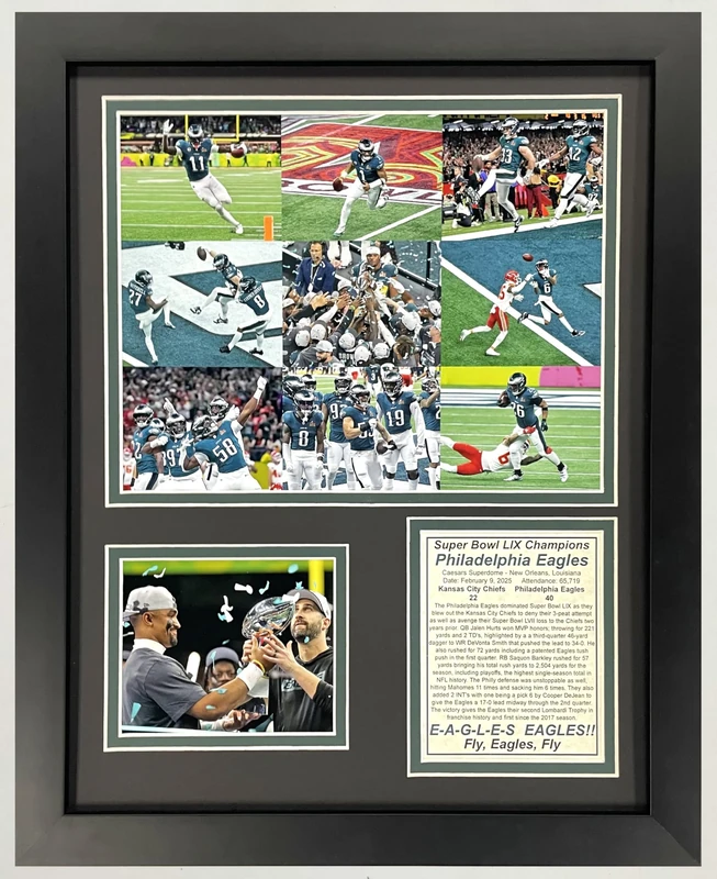 2024 Eagles SB LIX 59 Champions | Collectible Philadelphia Football Memorabilia | Framed Picture and Photo Collage Gifts | (Mosaic, 12"x15", Framed)