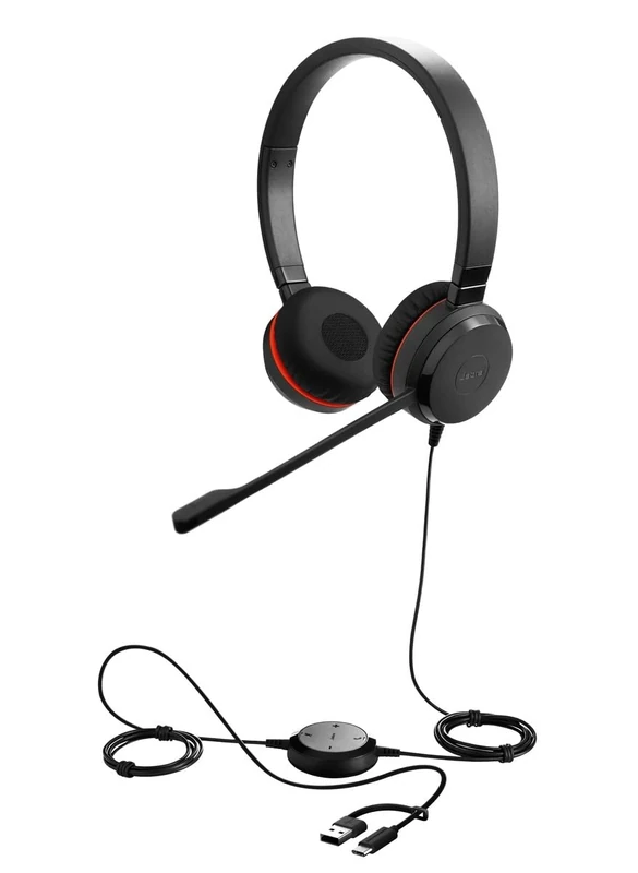 Jabra Evolve 30 II, Microsoft Teams Certified Stereo Corded Headset with Call Control Unit, Noise-cancelling microphone, LED indicators, excellent sound quality - USB-C/A, Black