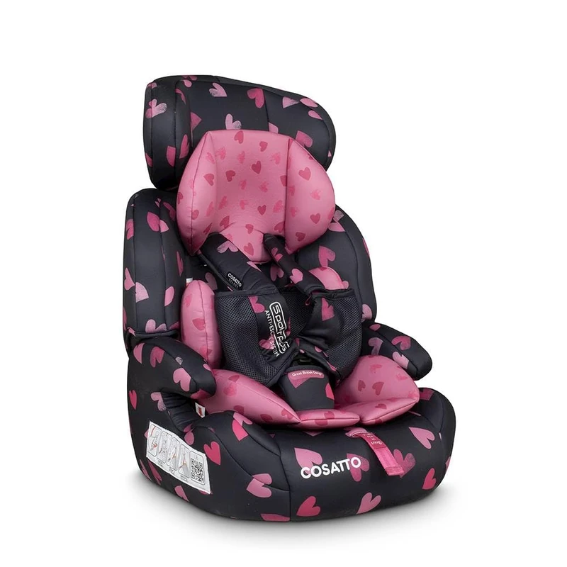 Cosatto Zoomi Toddler Car Seat & Booster Seat | 9 Months-12 Years | 5 Point Anti-Escape Harness, Adjustable Headrest, Removable Washable Covers - Forward Facing for Group 123 (Charcoal Lighthearted)