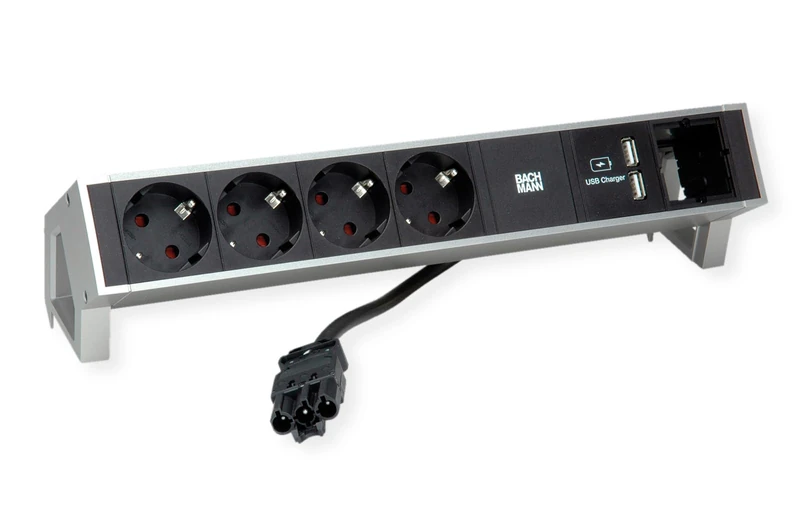 BACHMANN DESK2 4x Protective Contact 1x USB Charger, Aluminium