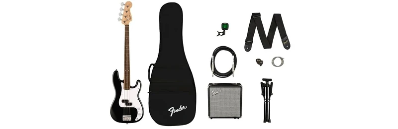 Squier by Fender Debut Collection Precision Bass Kit - Accessories Included: - Stand - Ampli Rumble 15 - Padded Gig Bag - Shoulder Strap - Bass - 3m Cable - FT-1 Tuner